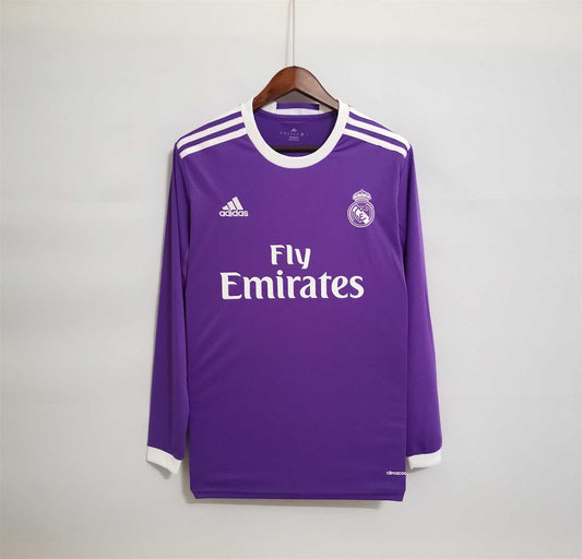 CAMISETA REAL MADRID 2016/17 RETRO VISITA HOMBRE MANGA LARGA (VERSIÓN FAN)