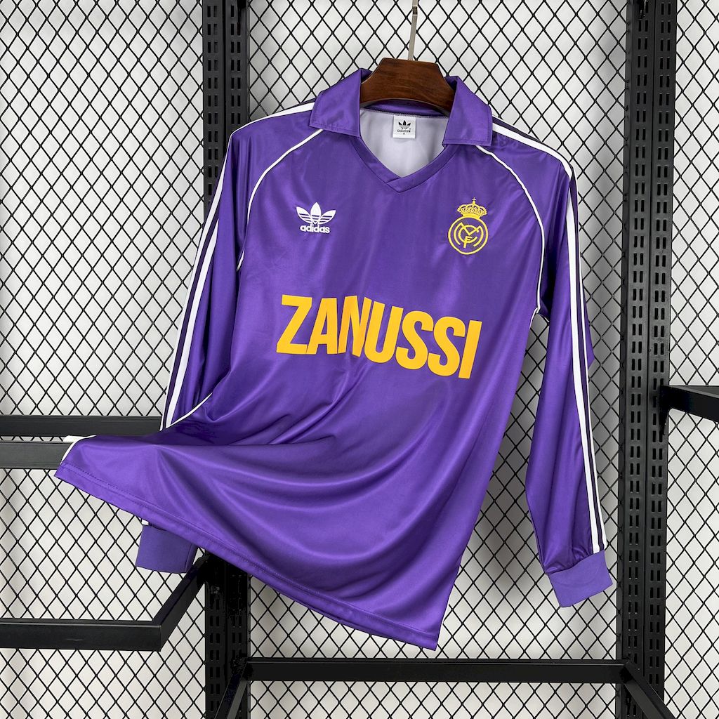 CAMISETA REAL MADRID 1984/85 RETRO VISITA HOMBRE MANGA LARGA (VERSIÓN FAN)