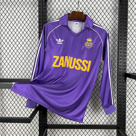 CAMISETA REAL MADRID 1984/85 RETRO VISITA HOMBRE MANGA LARGA (VERSIÓN FAN)